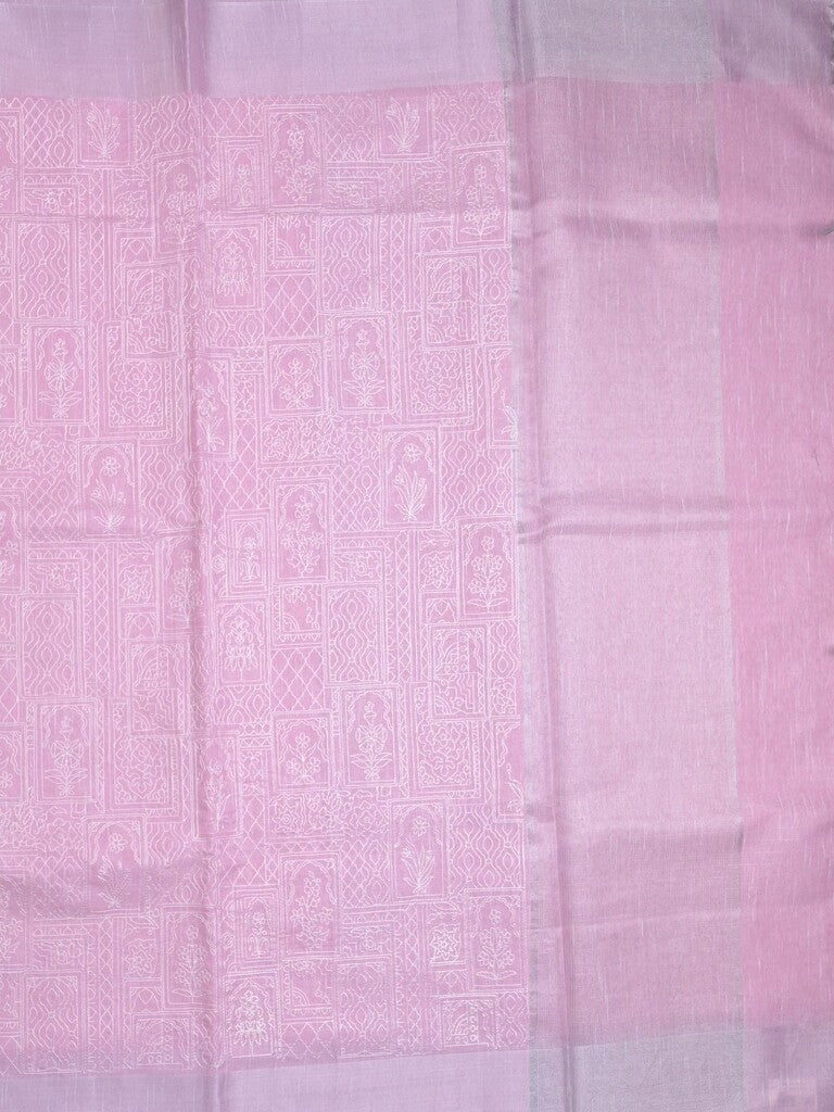 Jute tissue fancy saree lavender color allover embroidery & kaddi border with short pallu and plain self blouse