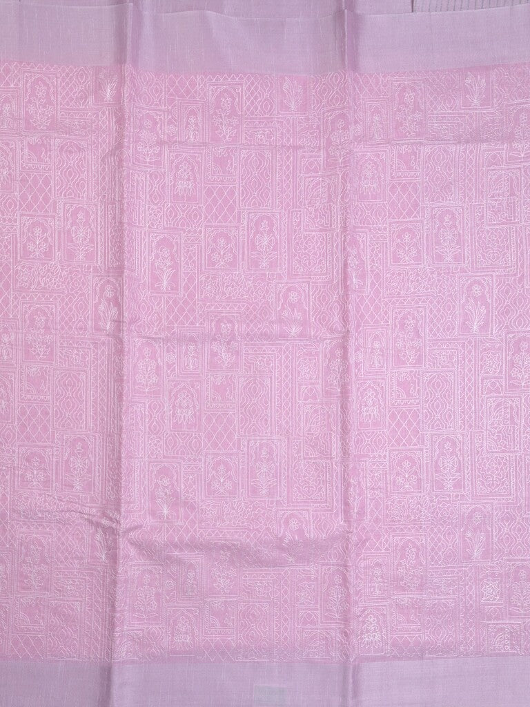 Jute tissue fancy saree lavender color allover embroidery & kaddi border with short pallu and plain self blouse
