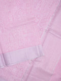 Jute tissue fancy saree lavender color allover embroidery & kaddi border with short pallu and plain self blouse