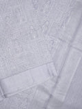 Jute tissue fancy saree gray color allover embroidery & kaddi border with short pallu and plain self blouse