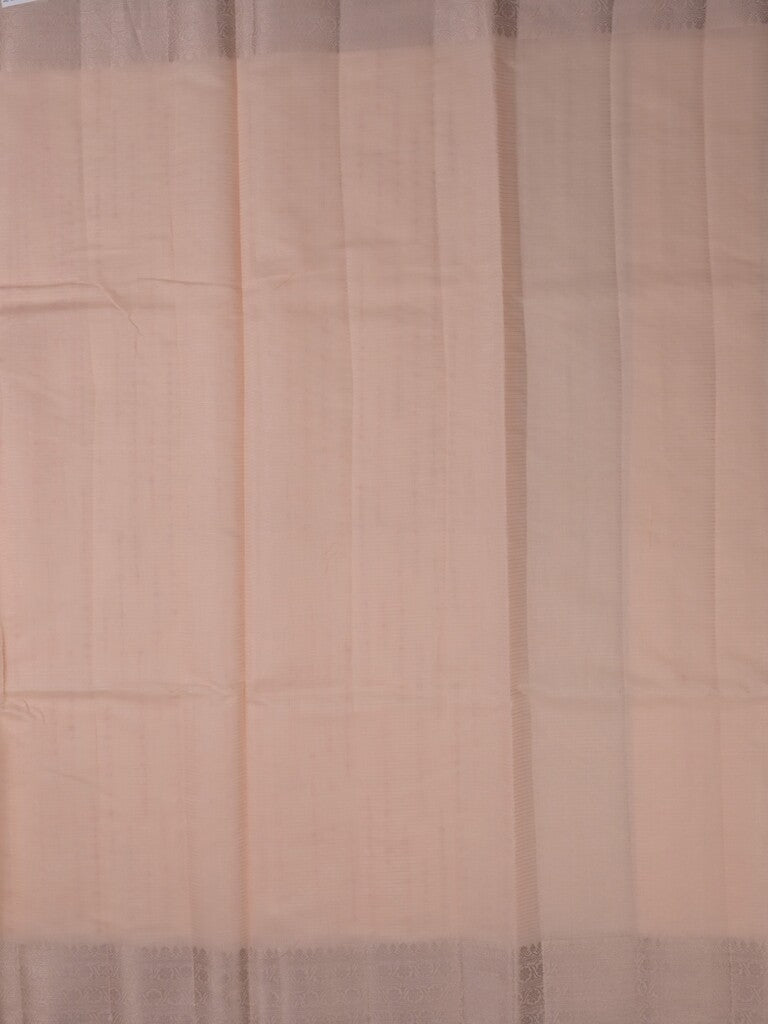 Kota tissue fancy saree light peach color allover embroidery & zari border with short pallu and plain self blouse