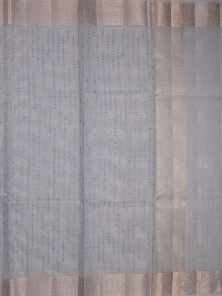Kota tissue fancy saree bluish grey color allover embroidery & zari border with short pallu and plain self blouse