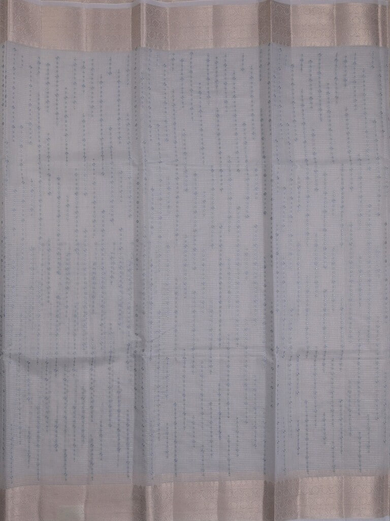 Kota tissue fancy saree bluish grey color allover embroidery & zari border with short pallu and plain self blouse