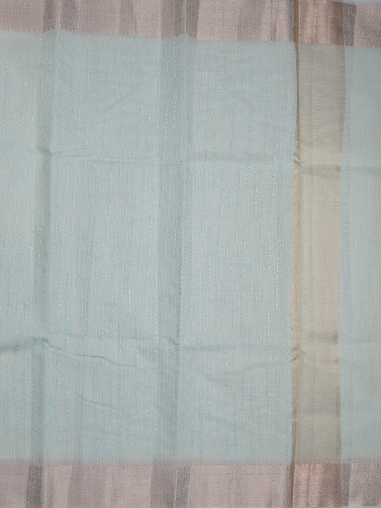 Kota tissue fancy saree pastel blue color allover embroidery & zari border with short pallu and plain self blouse