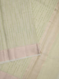 Kota tissue fancy saree light pista green color allover embroidery & zari border with short pallu and plain self blouse