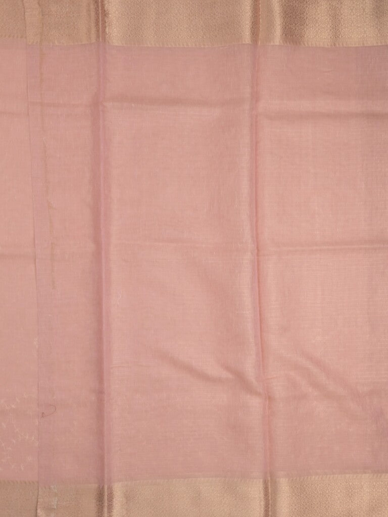 Kota tissue fancy saree baby pink color allover embroidery & zari border with short pallu and plain self blouse