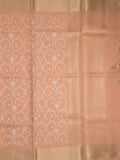 Kota tissue fancy saree peach color allover embroidery & zari border with short pallu and plain self blouse