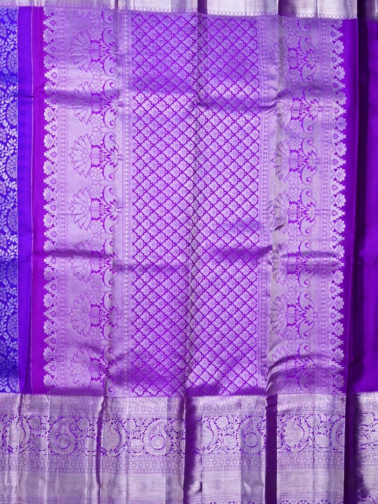 Kanchi pattu saree royal blue color allover zari weaves & big zari border with rich pallu and contrast plain bouse