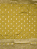 Dupion fancy saree greenish yellow color allover zari motifs & zari border with rich pallu and plain contrast blouse