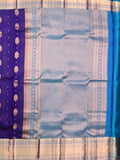 Kanchi pattu saree navy blue color allover zari motifs & zari border with rich pallu and contrast plain bouse