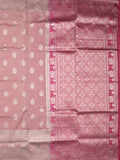 Dupion fancy saree baby pink color allover zari motifs & zari border with rich pallu and plain contrast blouse
