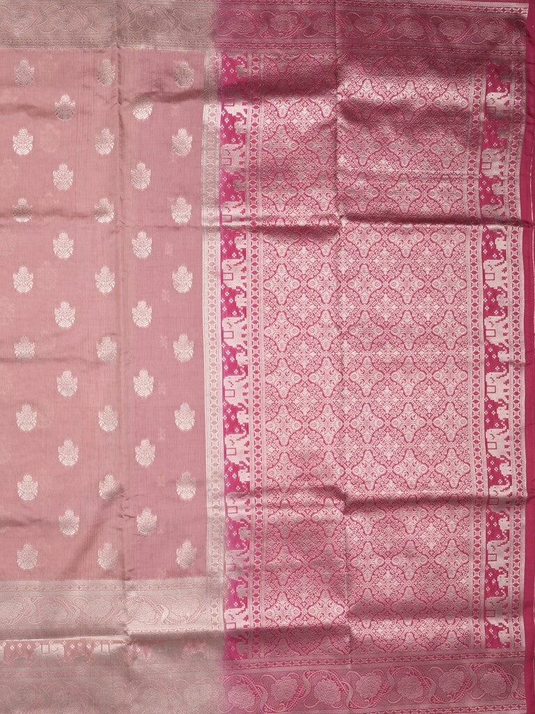 Dupion fancy saree baby pink color allover zari motifs & zari border with rich pallu and plain contrast blouse