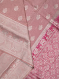 Dupion fancy saree baby pink color allover zari motifs & zari border with rich pallu and plain contrast blouse