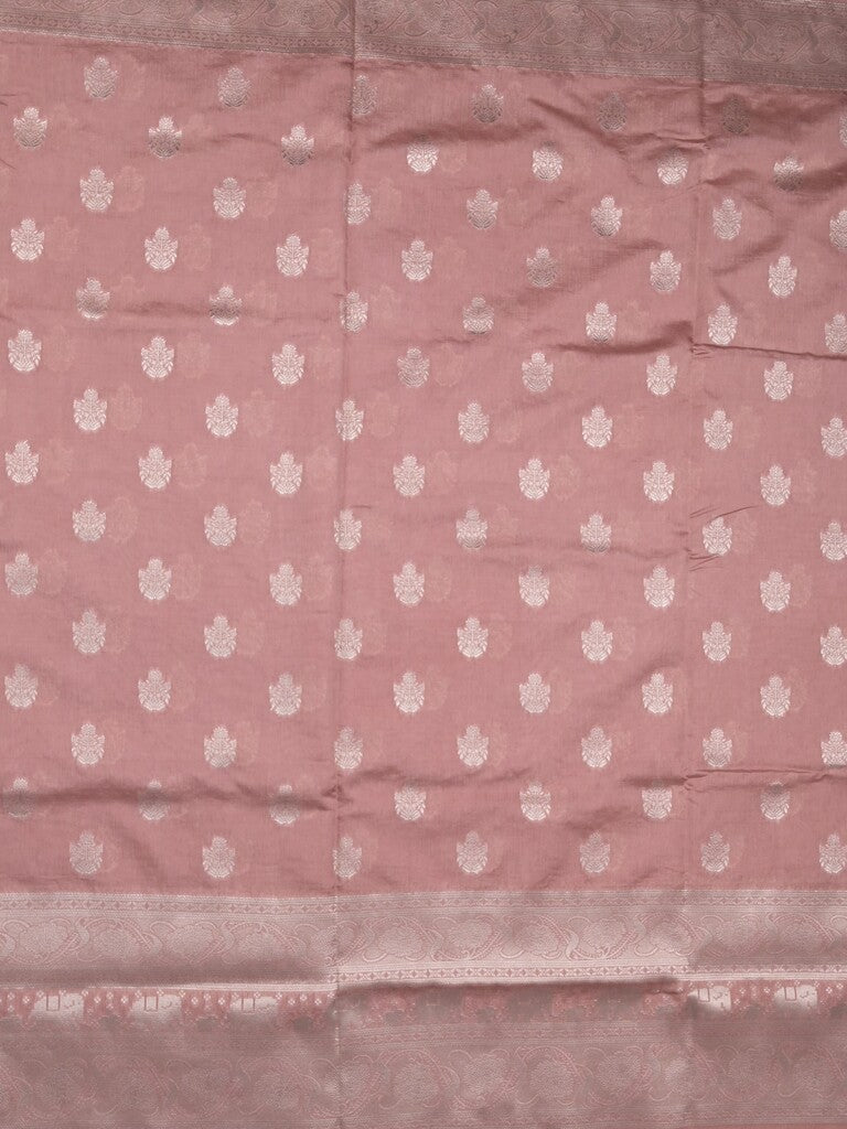 Dupion fancy saree baby pink color allover zari motifs & zari border with rich pallu and plain contrast blouse