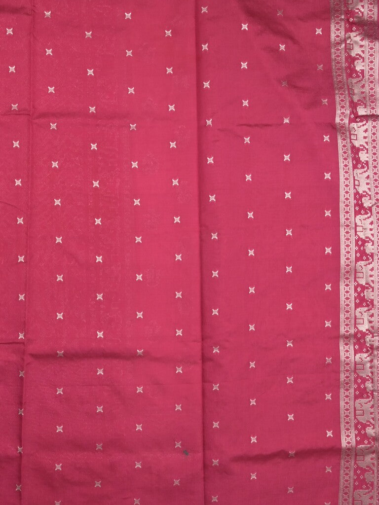 Dupion fancy saree baby pink color allover zari motifs & zari border with rich pallu and plain contrast blouse