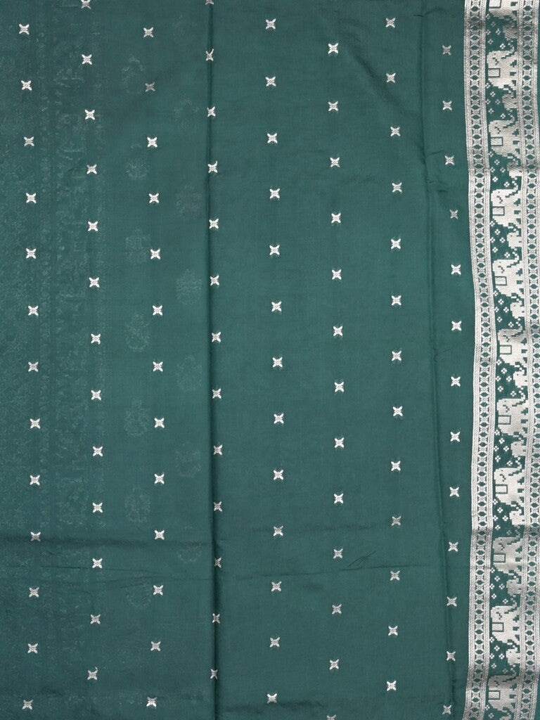 Dupion fancy saree lux green color allover zari motifs & zari border with rich pallu and plain contrast blouse