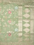 Georgette fancy saree pista green color allover zari weaves & zari border with rich pallu and plain self blouse