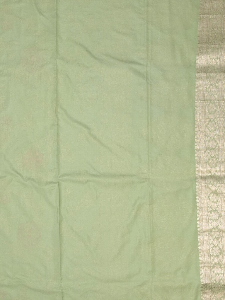 Georgette fancy saree pista green color allover zari weaves & zari border with rich pallu and plain self blouse