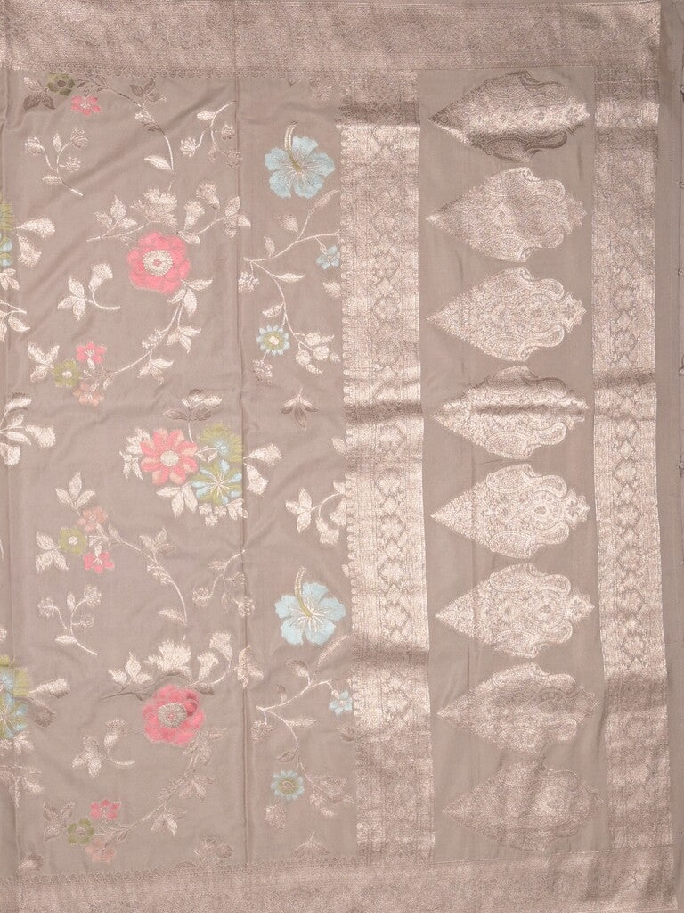 Georgette fancy saree grey color allover zari weaves & zari border with rich pallu and plain self blouse