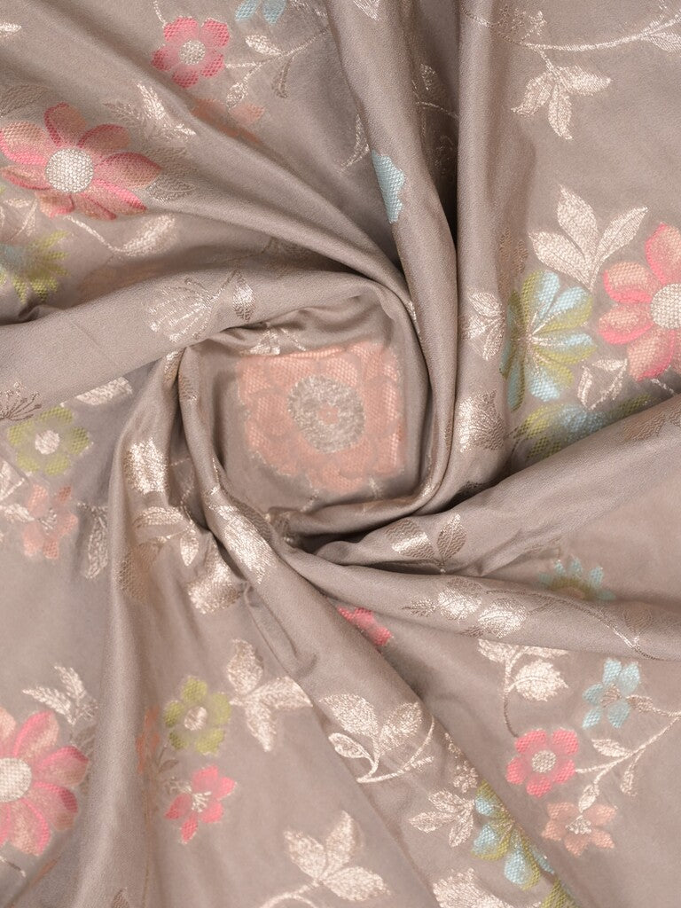Georgette fancy saree grey color allover zari weaves & zari border with rich pallu and plain self blouse
