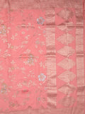 Georgette fancy saree coral pink color allover zari weaves & zari border with rich pallu and plain self blouse