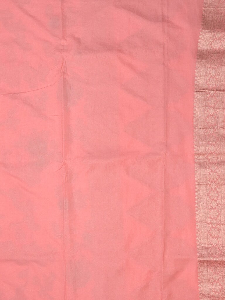 Georgette fancy saree coral pink color allover zari weaves & zari border with rich pallu and plain self blouse