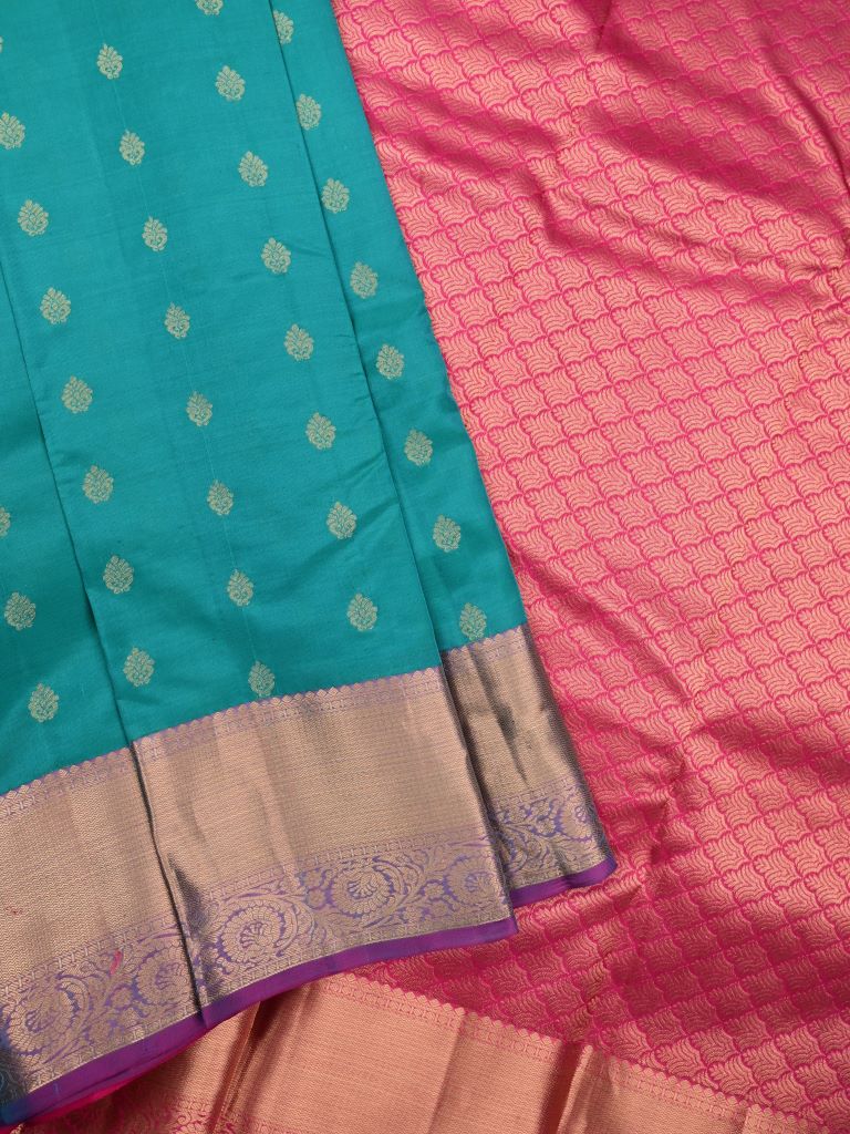 Kanchi pattu saree sky blue color allover zari motifs & zari border with rich pallu and contrast plain bouse