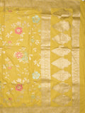 Georgette fancy saree golden yellow color allover zari weaves & zari border with rich pallu and plain self blouse