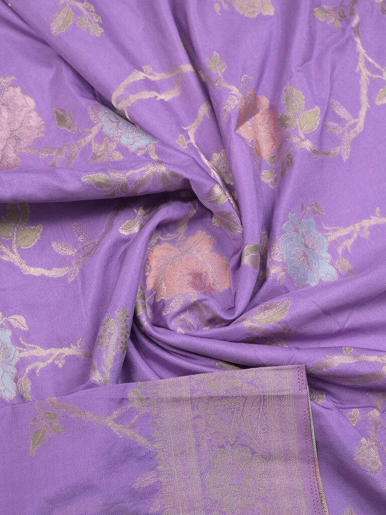 Georgette fancy saree lavender color allover zari weaves & zari border with rich pallu and plain self blouse