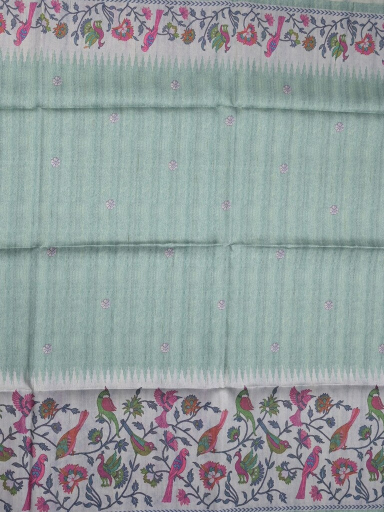 Tussar fancy saree lux green color allover motifs & printed border with running pallu and attached self blouse