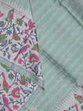 Tussar fancy saree lux green color allover motifs & printed border with running pallu and attached self blouse