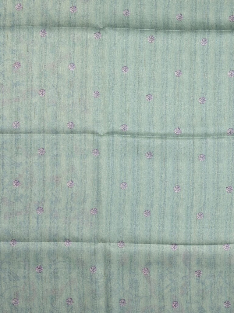 Tussar fancy saree lux green color allover motifs & printed border with running pallu and attached self blouse
