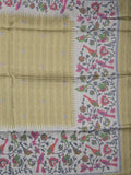 Tussar fancy saree snuff color allover motifs & printed border with running pallu and attached self blouse