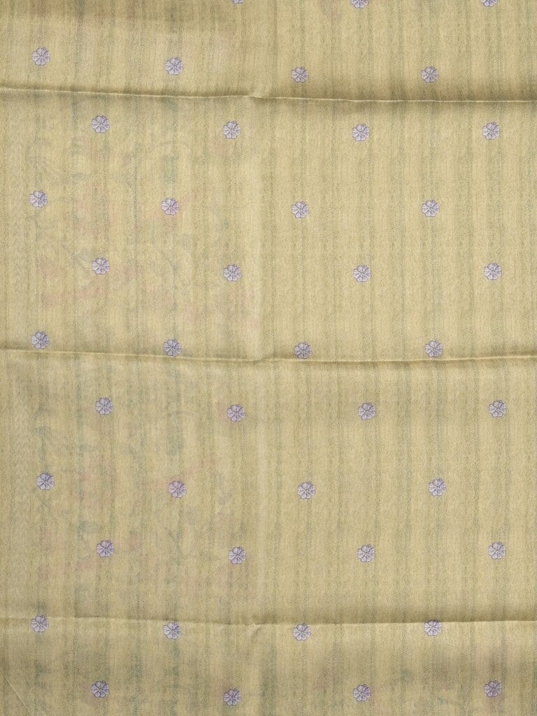 Tussar fancy saree snuff color allover motifs & printed border with running pallu and attached self blouse