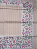 Tussar fancy saree beige color allover motifs & printed border with running pallu and attached self blouse