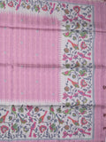 Jute tissue fancy saree light peach color allover embroidery & zari border with short pallu and plain self blouse Copy