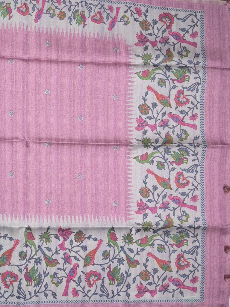 Jute tissue fancy saree light peach color allover embroidery & zari border with short pallu and plain self blouse Copy