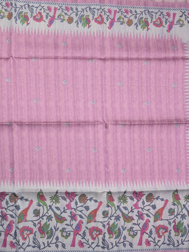 Jute tissue fancy saree light peach color allover embroidery & zari border with short pallu and plain self blouse Copy