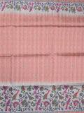 Tussar fancy saree peach color allover motifs & printed border with running pallu and attached self blouse