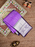 Kanchi pattu saree lavender color allover zari weaves & big zari border with rich pallu and contrast plain bouse