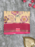 Kota fancy saree cream color allover prints & small kaddi border with contrast pallu and plain blouse