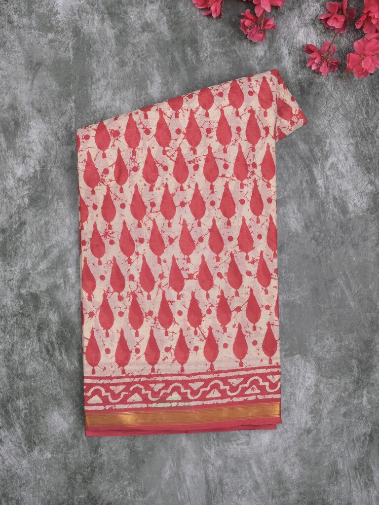Saree white and maroon color