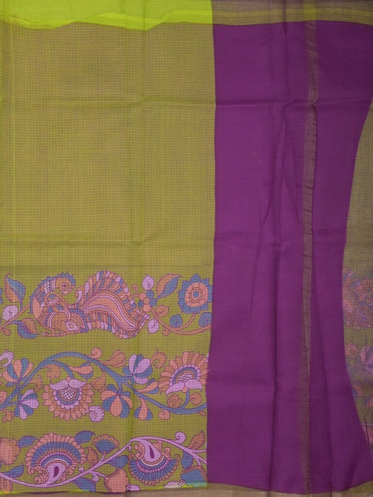 Kota fancy saree parrot green color allover prints & small kaddi border with contrast pallu and plain blouse