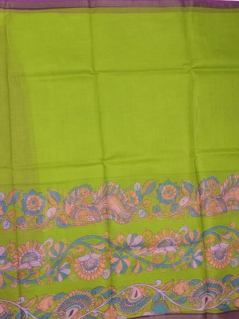 Kota fancy saree parrot green color allover prints & small kaddi border with contrast pallu and plain blouse