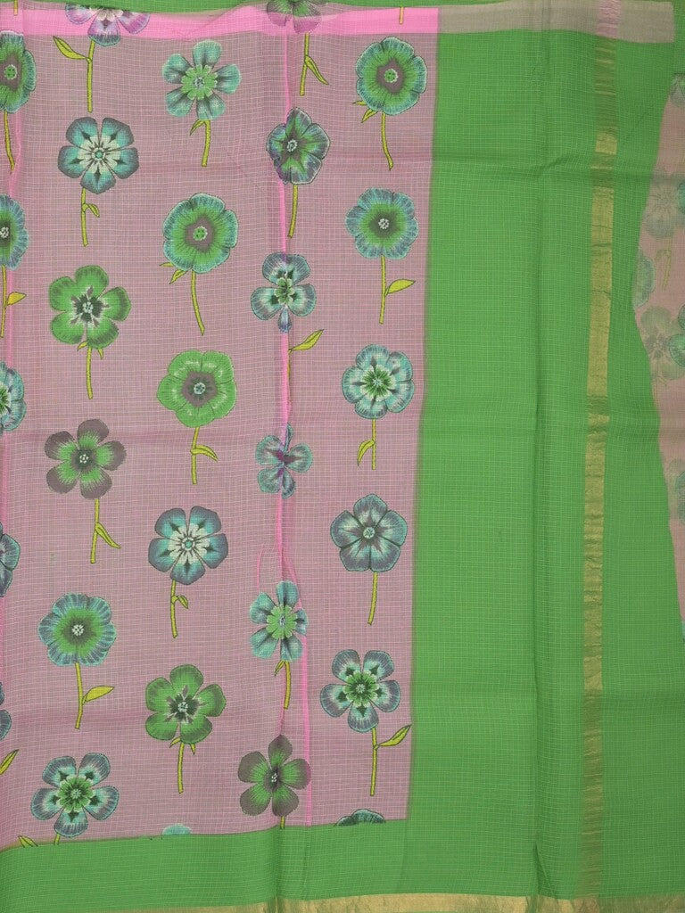 Kota fancy saree light pink color allover prints & small kaddi border with contrast pallu and plain blouse