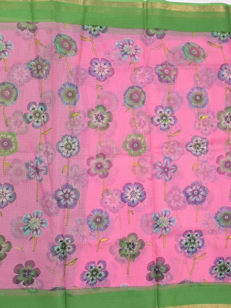 Kota fancy saree light pink color allover prints & small kaddi border with contrast pallu and plain blouse