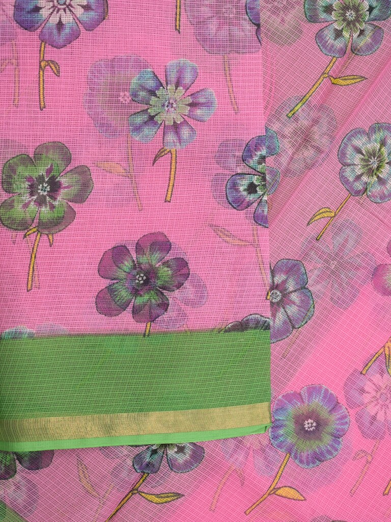 Kota fancy saree light pink color allover prints & small kaddi border with contrast pallu and plain blouse