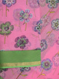 Kota fancy saree light pink color allover prints & small kaddi border with contrast pallu and plain blouse