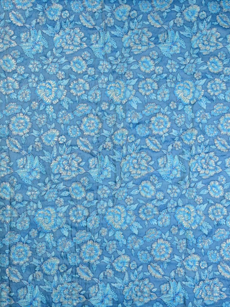 Dola silk fabric sky blue color allover prints & sequence work