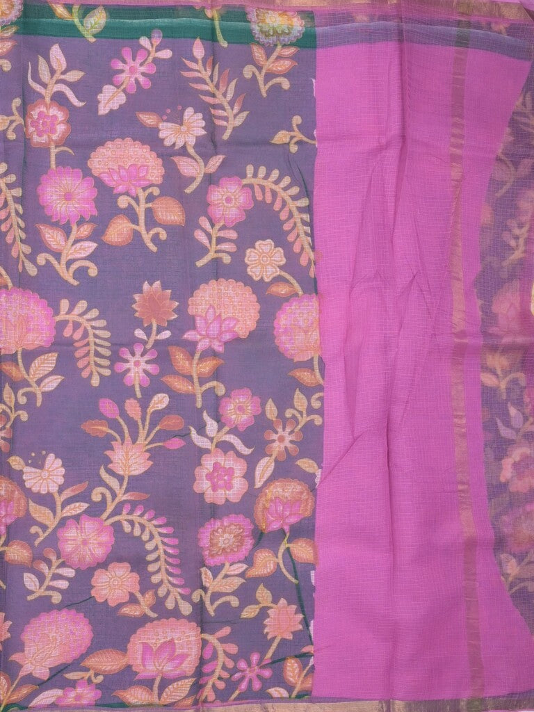 Kota fancy saree navy blue color allover prints & small kaddi border with contrast pallu and plain blouse